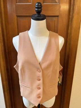 NWT Open Edit Tan Nougat Button Front Vest Size L